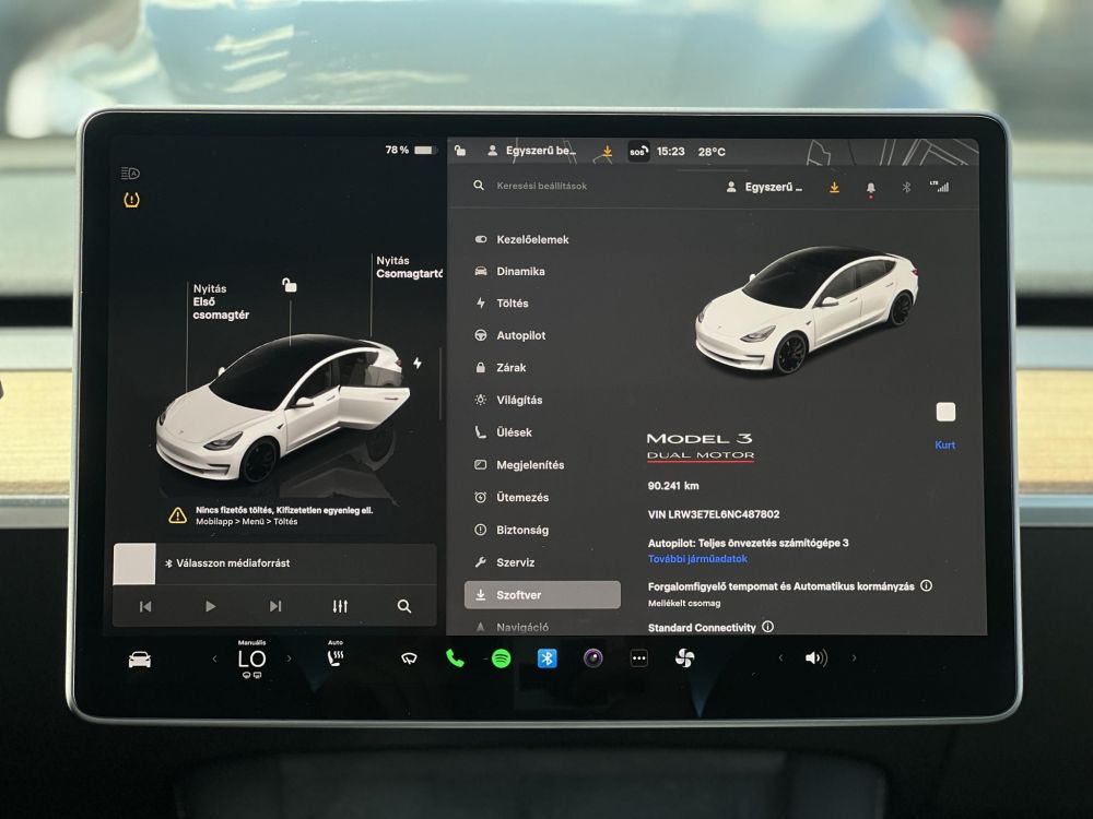 TESLA MODEL 3 Performance AWD (Automata) 90e km. AMD Ryzen. mátrix LED. hőszivattyú. 2 töltőkábel. megkímélt állapot!