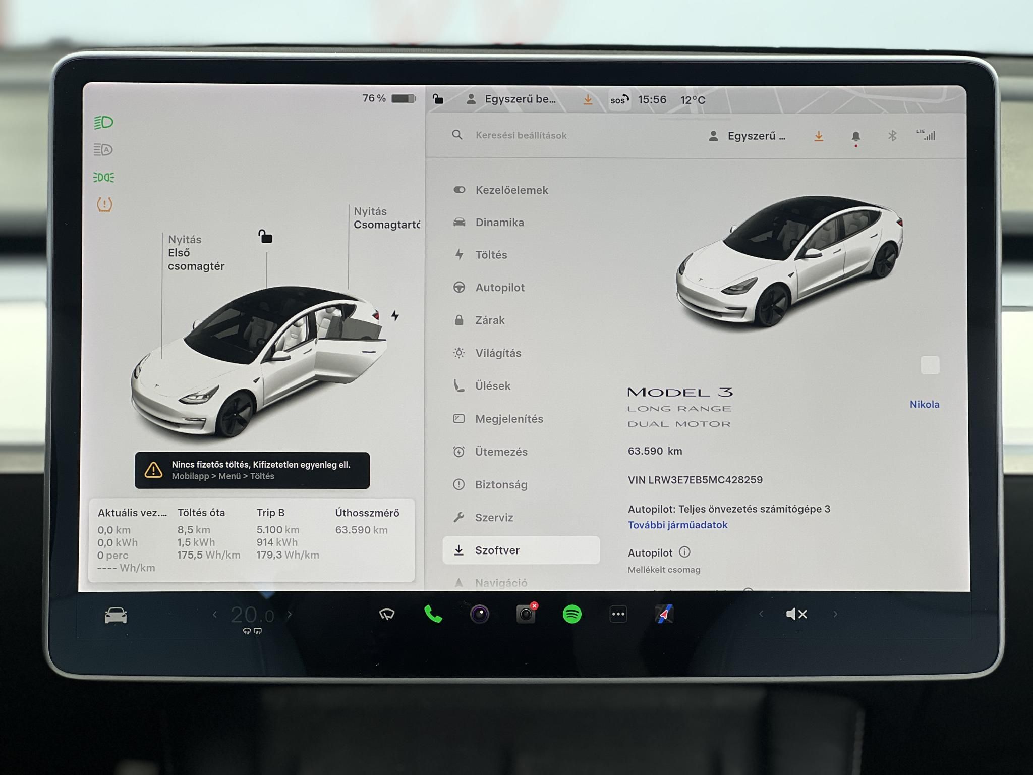 TESLA MODEL 3 Long Range AWD (Automata) 63e km. sérülésmentes. mátrix LED. hőszivattyú. premium hifi. FEHÉR BELSŐ!