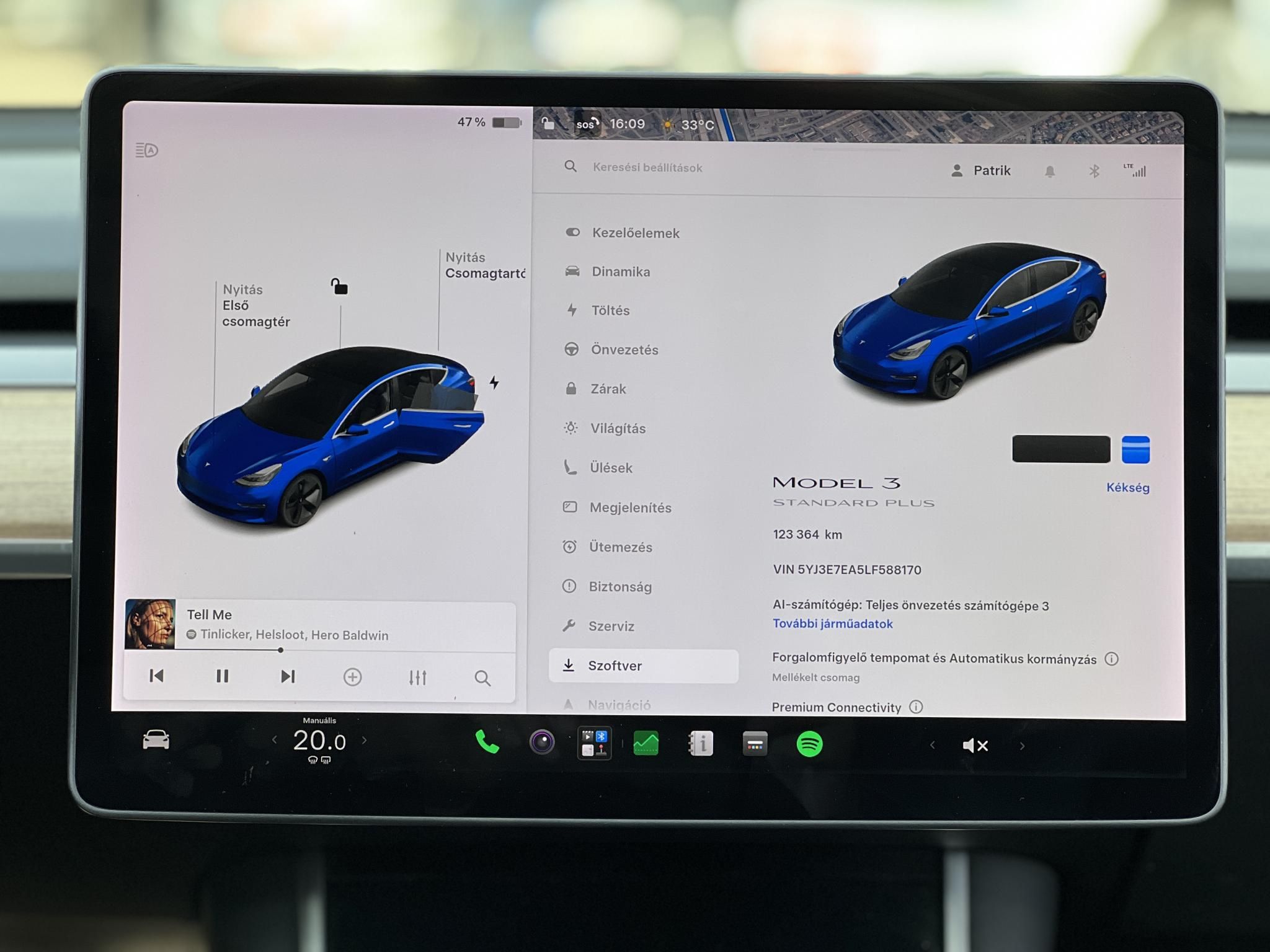 TESLA MODEL 3 Standard Range Plus Aut 123e km. garanciális akkumulátor és hajtás. magyar rendszámos!